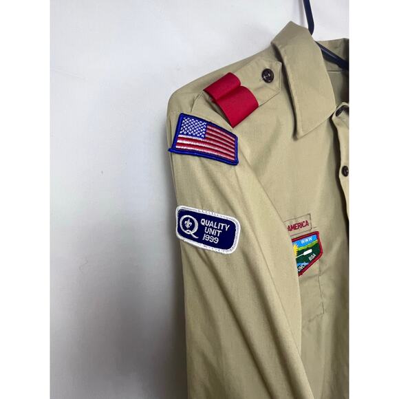 Boy Scotts of America Mens Med Long Tan Long Sleeve Button Up Shirt with Patches - Picture 8 of 8
